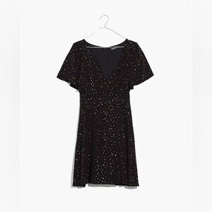 Madewell Black Cape-Sleeve Mini Dress in Metallic Dots 4